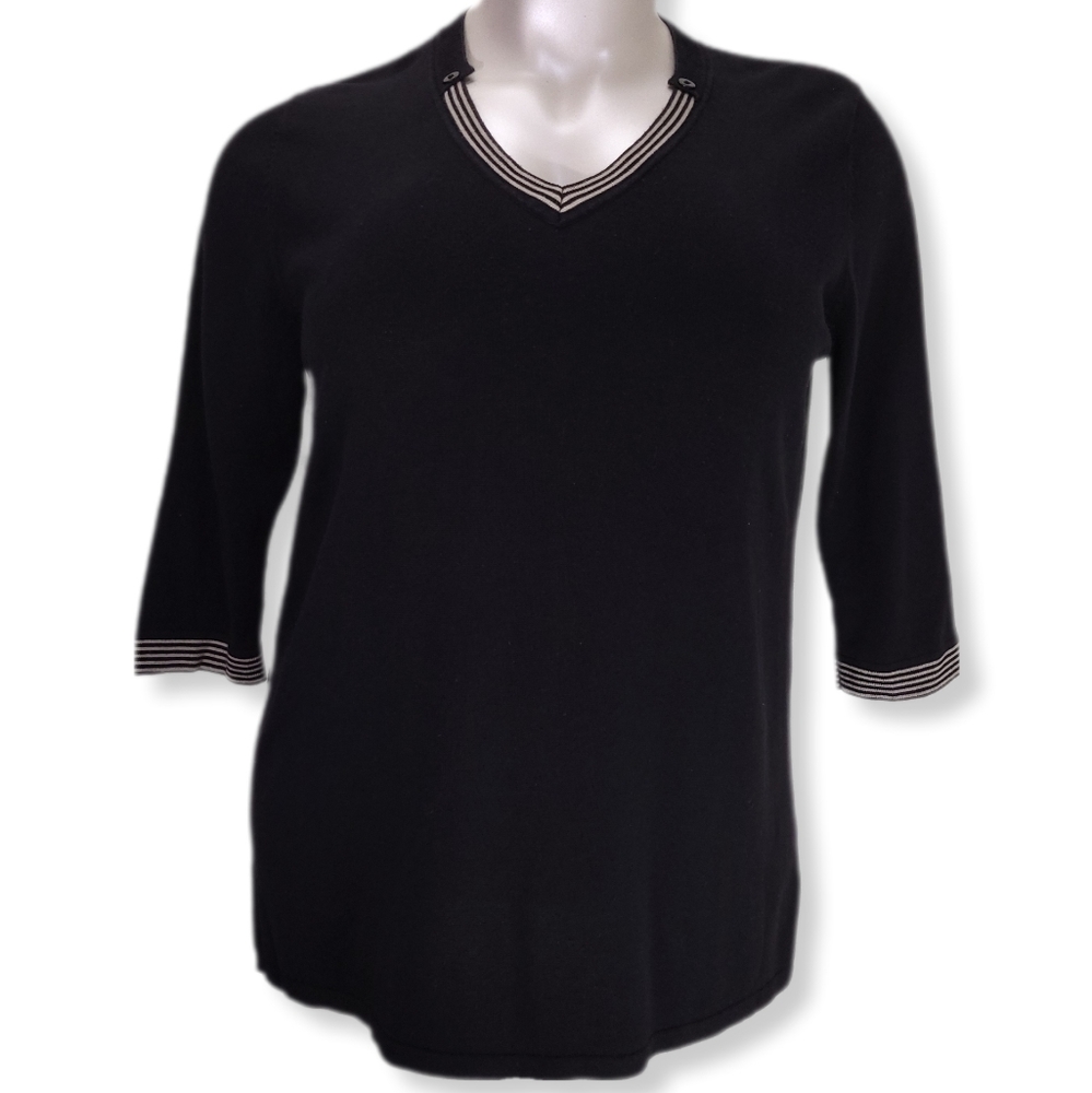 Via Appia Due Womens 20/22 Sweater Black 3/4 Sleeve V-Neck Stretch Pullover